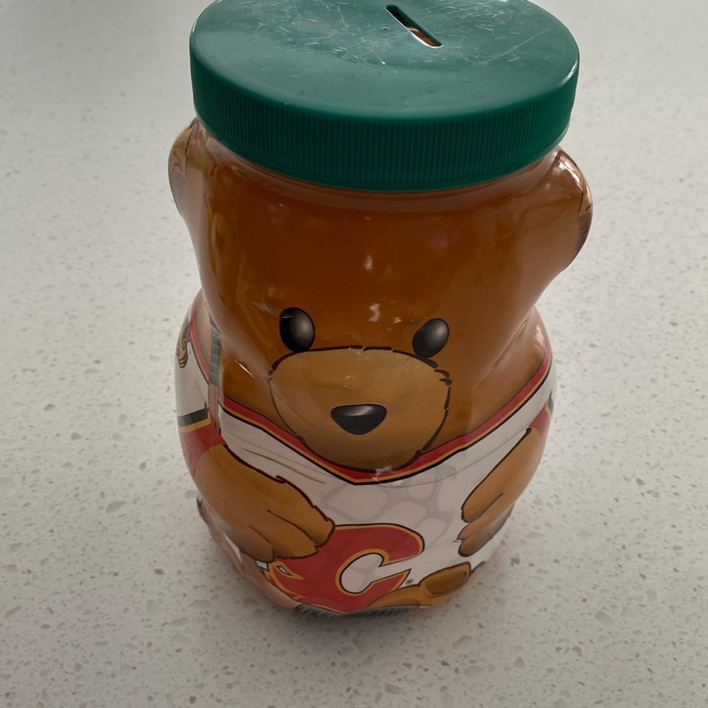 KRAFT PEANUT BUTTER NHL bear bank 2002 calgary flames piggy jar coin bearista